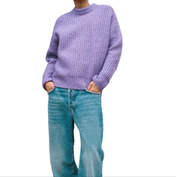 Zara Alpaca-Wool Blend Pullover Knit Ribbed Lavender Sweater - Picture 3 of 15